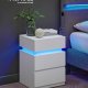 VASAGLE Natbord med LED-belysning, s�t med 2, sidebord, justerbare farver, sofabord 3 skuffer, natbord, sovev�relse, moderne, 35 x 40 x 55 cm, hvid LET0830W01