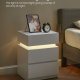 VASAGLE Natbord med LED-belysning, s�t med 2, sidebord, justerbare farver, sofabord 3 skuffer, natbord, sovev�relse, moderne, 35 x 40 x 55 cm, hvid LET0830W01