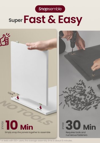 VASAGLE Sengebord, Snapsemble Superfast Assemble, 3-lags sidebord med �bne hylder, Lav til sovev�relse, stue, sm� rum, 30 x 35 x 45 cm, Cloud White LET123WE01