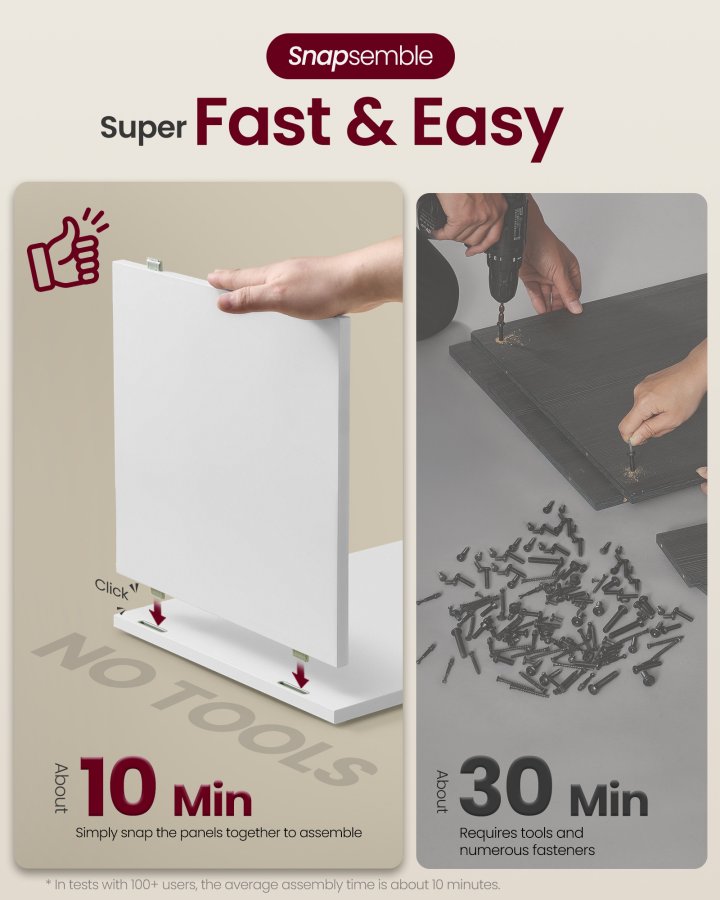 VASAGLE Sengebord, Snapsemble Superfast Assemble, 3-lags sidebord med �bne hylder, Lav til sovev�relse, stue, sm� rum, 30 x 35 x 45 cm, Cloud White LET123WE01