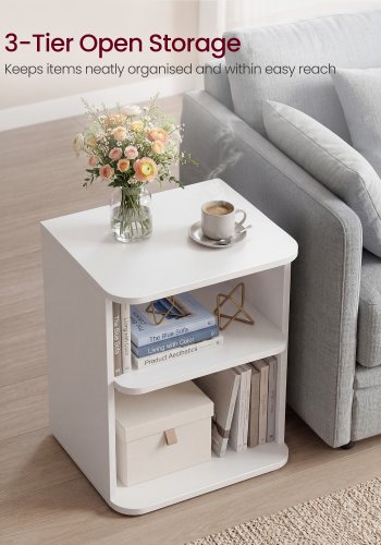 VASAGLE Sengebord, Snapsemble Superfast Assemble, 3-lags sidebord med �bne hylder, Lav til sovev�relse, stue, sm� rum, 30 x 35 x 45 cm, Cloud White LET123WE01
