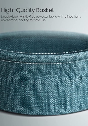 VASAGLE Beistelltisch, rund, mit 1 Stoffkorb – dunkeltürkises Polyester und schwarze Spanplatte/Stahl (45)