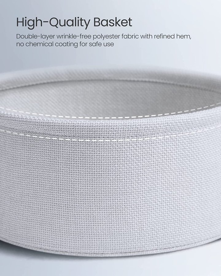 VASAGLE Beistelltisch, rund, mit 1 Stoffkorb – puderblaues Polyester und pastellblaue Spanplatte/Stahl (45)