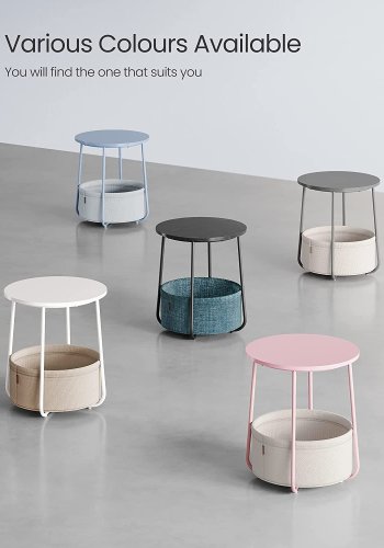 VASAGLE Beistelltisch, rund, mit 1 Stoffkorb – puderblaues Polyester und pastellblaue Spanplatte/Stahl (45)