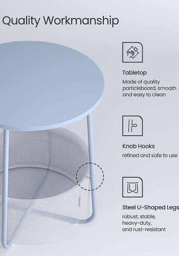 VASAGLE Beistelltisch, rund, mit 1 Stoffkorb – puderblaues Polyester und pastellblaue Spanplatte/Stahl (45)