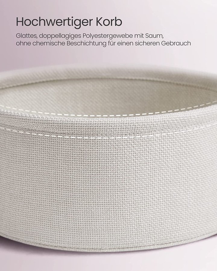 VASAGLE Beistelltisch, rund, mit 1 Stoffkorb – weißes Polyester und pastellrosa Spanplatte/Stahl (45)