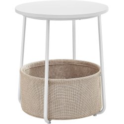 Sidebord, rund, m. 1 stofkurv - beige polyester og hvid sp�nplade/st�l (�45)
