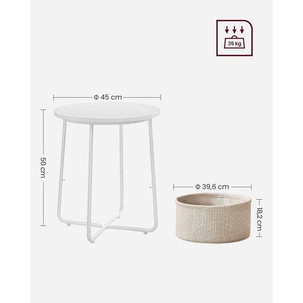 Sidebord, rund, m. 1 stofkurv - beige polyester og hvid sp�nplade/st�l (�45)