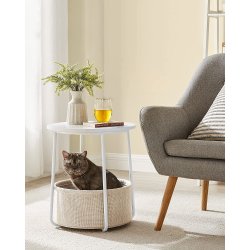 Sidebord, rund, m. 1 stofkurv - beige polyester og hvid sp�nplade/st�l (�45)