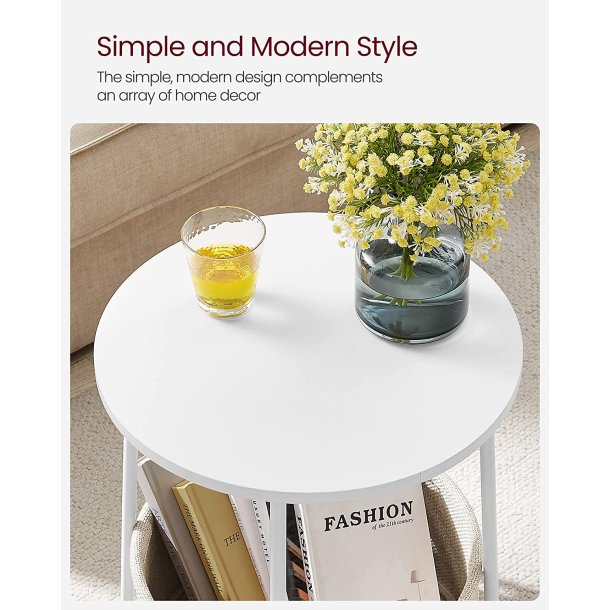 Sidebord, rund, m. 1 stofkurv - beige polyester og hvid sp�nplade/st�l (�45)