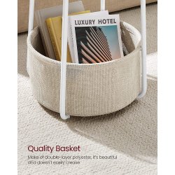 Sidebord, rund, m. 1 stofkurv - beige polyester og hvid sp�nplade/st�l (�45)