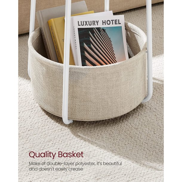 Sidebord, rund, m. 1 stofkurv - beige polyester og hvid sp�nplade/st�l (�45)