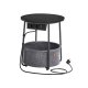 VASAGLE Rundt sidebord med ladestation, lille bord med stikkontakt, sofabord, USB-porte, stofkurv, stue sovev�relse, moderne natbord, ibenholt sort-skifergr� LET228B02