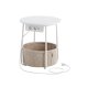 VASAGLE Lille rundt sofabord, sidebord med stofkurv og str�mskinne, opbevaring, til stue, sovev�relse, sengebord, moderne stil, mat hvid og kamelbrun LET228W02