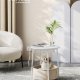 VASAGLE Lille rundt sofabord, sidebord med stofkurv og str�mskinne, opbevaring, til stue, sovev�relse, sengebord, moderne stil, mat hvid og kamelbrun LET228W02