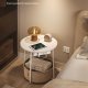 VASAGLE Lille rundt sofabord, sidebord med stofkurv og str�mskinne, opbevaring, til stue, sovev�relse, sengebord, moderne stil, mat hvid og kamelbrun LET228W02