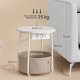 VASAGLE Lille rundt sofabord, sidebord med stofkurv og str�mskinne, opbevaring, til stue, sovev�relse, sengebord, moderne stil, mat hvid og kamelbrun LET228W02