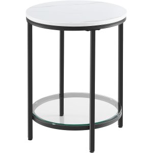 Vasagle LGT025B01 konsolbord med 2 hyllor, härdat glas, förvaringshylla, metallram, justerbara fötter för vardagsrum, hall, svart