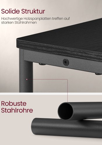 VASAGLE LET335B02 smal sengebord, m. 3 hylder, str�mskinne - ibenholt sort sp�nplade og bl�ksort st�l (45x18)