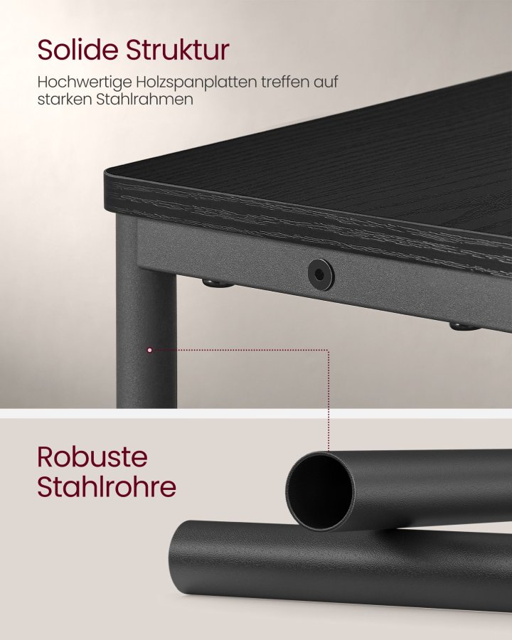 VASAGLE LET335B02 smal sengebord, m. 3 hylder, str�mskinne - ibenholt sort sp�nplade og bl�ksort st�l (45x18)