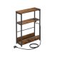 VASAGLE Slankt sidebord med str�mskinne, natbord i 3 niveauer, endebord, til sm� rum, magasinhylde, stue, sovev�relse, kontor, rustik brun og bl�ksort LET335K02