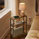 VASAGLE Slankt sidebord med str�mskinne, natbord i 3 niveauer, endebord, til sm� rum, magasinhylde, stue, sovev�relse, kontor, rustik brun og bl�ksort LET335K02