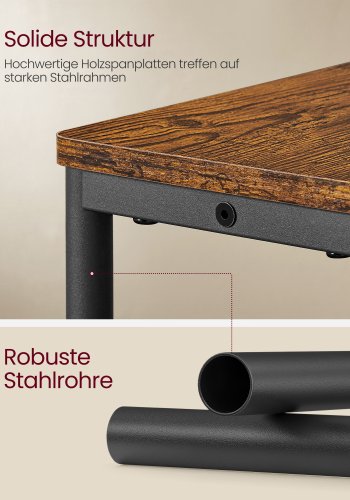 VASAGLE Slankt sidebord med str�mskinne, natbord i 3 niveauer, endebord, til sm� rum, magasinhylde, stue, sovev�relse, kontor, rustik brun og bl�ksort LET335K02
