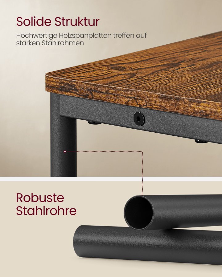 VASAGLE Slankt sidebord med str�mskinne, natbord i 3 niveauer, endebord, til sm� rum, magasinhylde, stue, sovev�relse, kontor, rustik brun og bl�ksort LET335K02