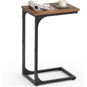 VASAGLE C-formet sidebord, lille sidebord til sofa, sofabord med metalramme til stue, sovev�relse, sengebord, rustik brun og sort