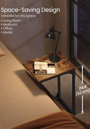 VASAGLE C-formet sidebord, lille sidebord til sofa, sofabord med metalramme til stue, sovev�relse, sengebord, rustik brun og sort