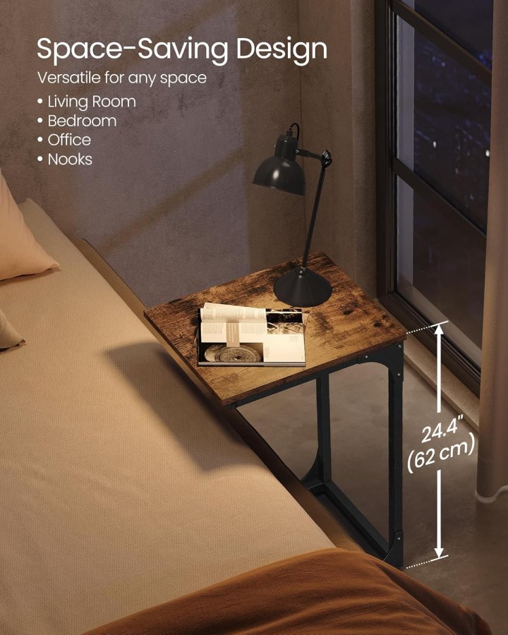 VASAGLE C-formet sidebord, lille sidebord til sofa, sofabord med metalramme til stue, sovev�relse, sengebord, rustik brun og sort