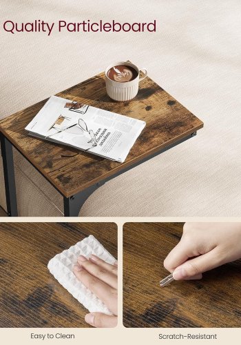 VASAGLE C-formet sidebord, lille sidebord til sofa, sofabord med metalramme til stue, sovev�relse, sengebord, rustik brun og sort