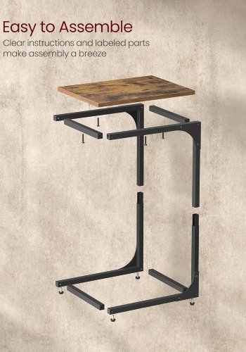 VASAGLE C-formet sidebord, lille sidebord til sofa, sofabord med metalramme til stue, sovev�relse, sengebord, rustik brun og sort
