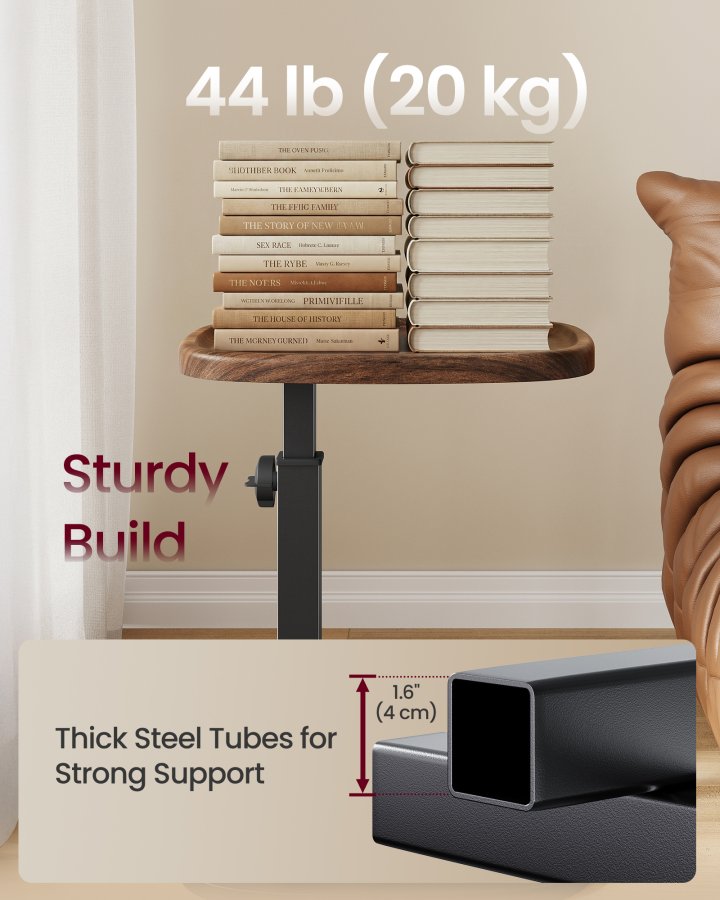 VASAGLE Sofasidebord, C-formet endebord, Natbord, til sm� rum, Justerbar h�jde, til stue, sovev�relse, 30 x 40 x 69 cm, Valn�ddebrun og bl�ksort, LET363M101