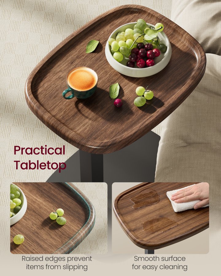 VASAGLE Sofasidebord, C-formet endebord, Natbord, til sm� rum, Justerbar h�jde, til stue, sovev�relse, 30 x 40 x 69 cm, Valn�ddebrun og bl�ksort, LET363M101