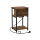 VASAGLE LET375B01 Nachttisch, mit schmaler Steckdose, 2 AC-Anschl&uuml;ssen, 2 USB-Anschl&uuml;ssen, 1 Ablage - Vintage-braune Spanplatte und schwarzer Stahl (34x30)