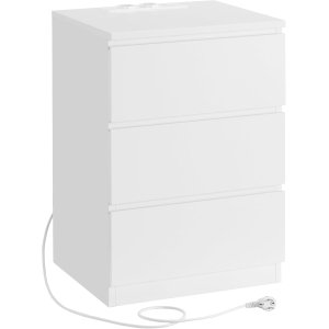 VASAGLE LET631W14 Natbord, Sidebord, 3 skuffer, Skr� kant, 2 AC-stikkontakter, 2 USB-porte, Stue, Sovev�relse, Arbejdsv�relse, Moderne, Cloud White