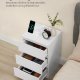 VASAGLE LET631W14 Natbord, Sidebord, 3 skuffer, Skr� kant, 2 AC-stikkontakter, 2 USB-porte, Stue, Sovev�relse, Arbejdsv�relse, Moderne, Cloud White