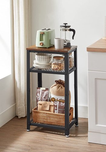 VASAGLE vintage sidebord, m. 2 mesh hyller - rustikk brun sponplate og svart metall (40x30)