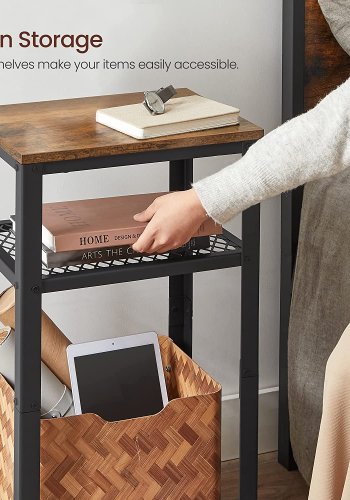 VASAGLE vintage sidebord, m. 2 mesh hyller - rustikk brun sponplate og svart metall (40x30)