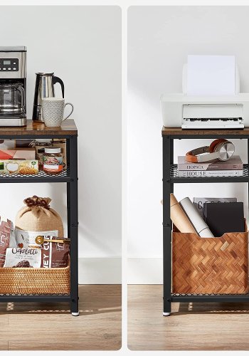 VASAGLE vintage sidebord, m. 2 mesh hyller - rustikk brun sponplate og svart metall (40x30)