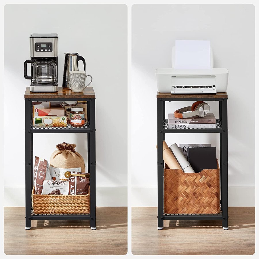 VASAGLE vintage sidebord, m. 2 mesh hyller - rustikk brun sponplate og svart metall (40x30)