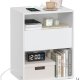 VASAGLE LET777W04 Natbord, V�rkt�jsfri Samling, Sidebord med Str�mskinne og Skuffe, Moderne, Sovev�relse, Stue, Mat Hvid
