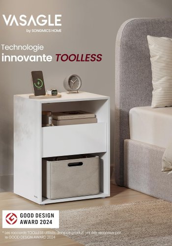 VASAGLE LET777W04 Nachttisch, werkzeuglose Montage, Beistelltisch mit Steckdosenleiste und Schublade, modern, Schlafzimmer, Wohnzimmer, Mattwei�