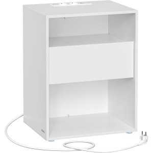 VASAGLE LET777W04 Nattbord, Verkt�yfri montering, Sidebord med str�mskinne og skuff, Moderne, Soverom, Stue, Matt hvit