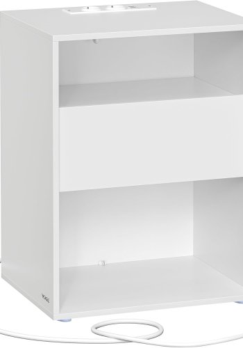 VASAGLE LET777W04 Natbord, V�rkt�jsfri Samling, Sidebord med Str�mskinne og Skuffe, Moderne, Sovev�relse, Stue, Mat Hvid