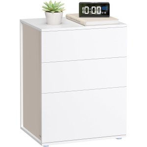 VASAGLE Superhurtig v�rkt�jsfri montering, sengebord, natbord med 3 opbevaringsskuffer, sidebord, moderne minimalistisk, sovev�relse stue, mat hvid og cappuccino beige LET778W01