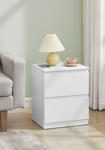 VASAGLE KAILYN Kollektion - Natborde med str�mskinne, S�t med 2 sideborde, 2 skuffer, 2 AC-stik, 2 USB-A-porte, Stue/Sovev�relse, Moderne, Cloud White LET821W02