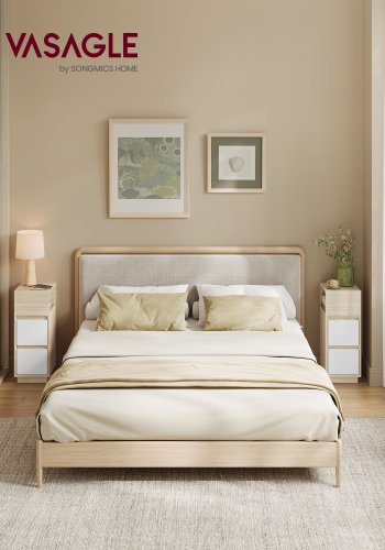 VASAGLE LET856N01 Kailyn slank natbord, m. 1 �bent rum, 2 skuffer - beige/hvid MDF/sp�nplade (s�t med 2)