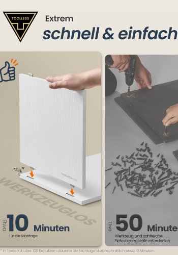 SONGMICS HOME Slim Natbord, Superhurtig V�rkt�jsfri Samling, Smalt Opbevaringssidebord med 2 �bne Rum og 1 Skuffe, Lille Natbordskab til Sovev�relse, 30 x 25 x 59,4 cm, Hvid LET911WE01